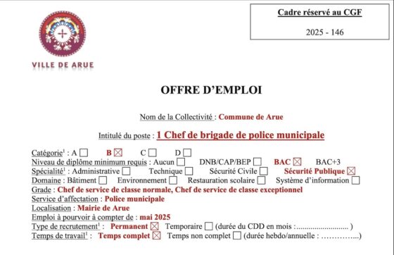 Arue recrute son chef de brigade de Police