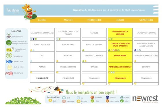 Un menu de noël dans les écoles de Arue avant les vacances
