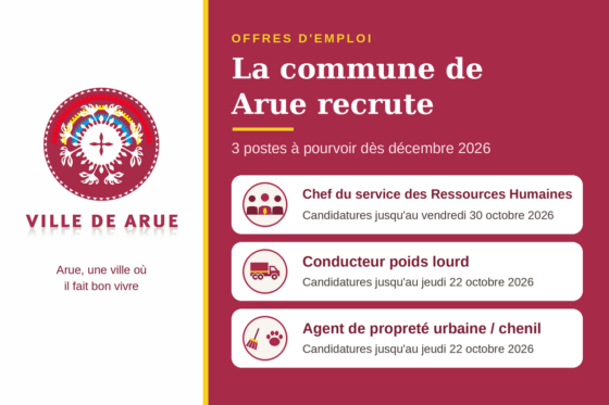 Arue recrute trois postes à pourvoir dès décembre 2026